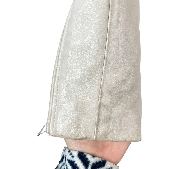 ALL SAINTS Anderson Sheepskin Leather Zip Front Biker Jacket White Size Small - Picture 4 of 16